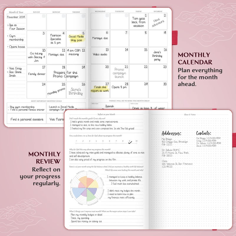 Legend Planner PRO â€“ Deluxe Weekly & Monthly Life Planner to Increase Productivity and Hit Your Goals. Time Management Organizer Notebook â€“ Undated â€“ 7 x 10" Hardcover + Stickers â€“ Hot Pink - Image 4